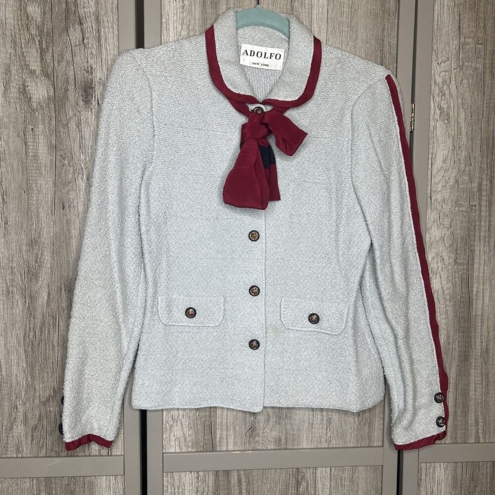 Vintage Adolfo Wool Blazer Small Neck Bow